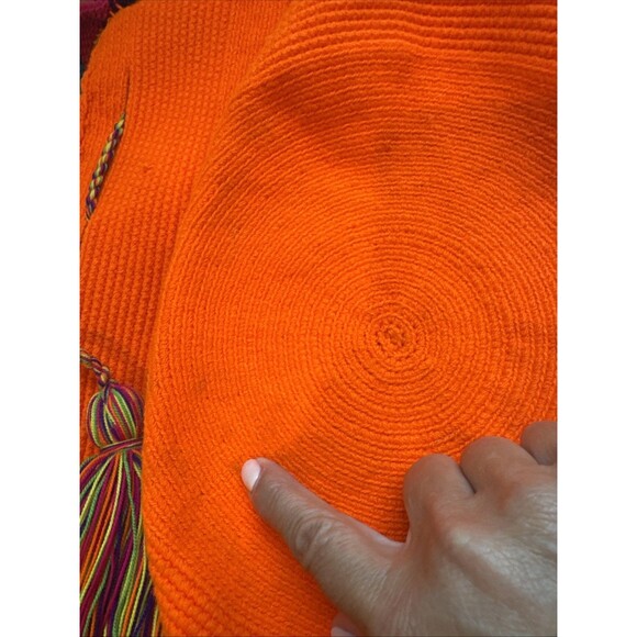 Wayuu Mochila Bag Large Size Orange Handmade from Colombia Crossbody Hobo Bag - Picture 13 of 14